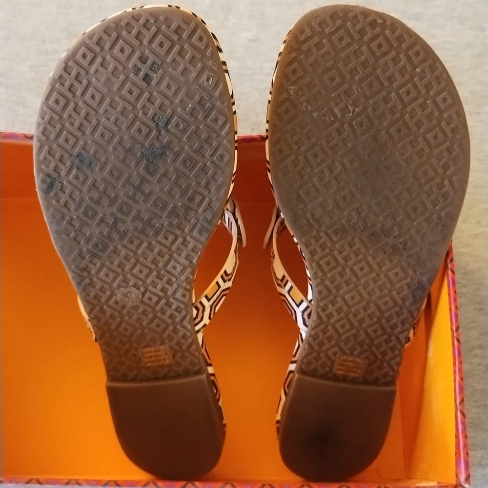 Tory Burch Miller Printed Patent Leather Sandals Ballet Pink Octagon Square Sz 8 - Picture 5 of 16